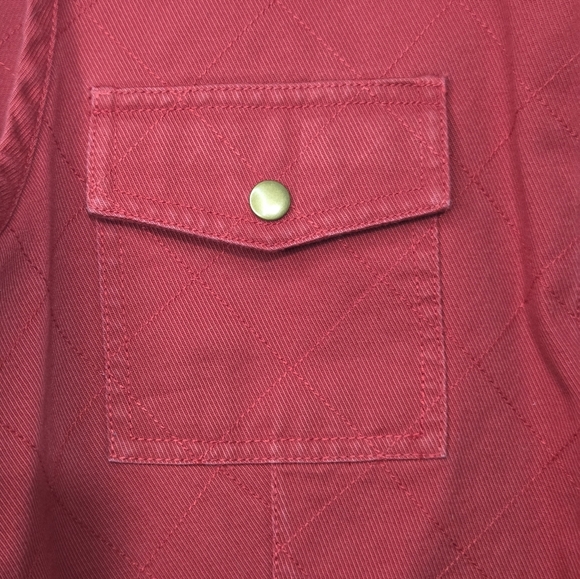 Talbots Vest Womens Large Red Sleeveless Denim Snap Up Collared Pocket EUC - Picture 2 of 6